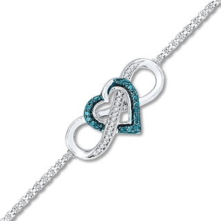 Blue & White Diamond Heart Infinity Bracelet 1/10 ct tw Sterling Silver 7.5"