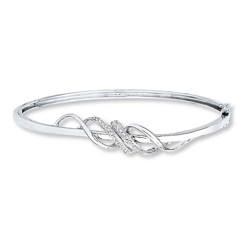 Main Image 1 of Diamond Bangle Bracelet 1/20 ct tw Round-cut Sterling Silver