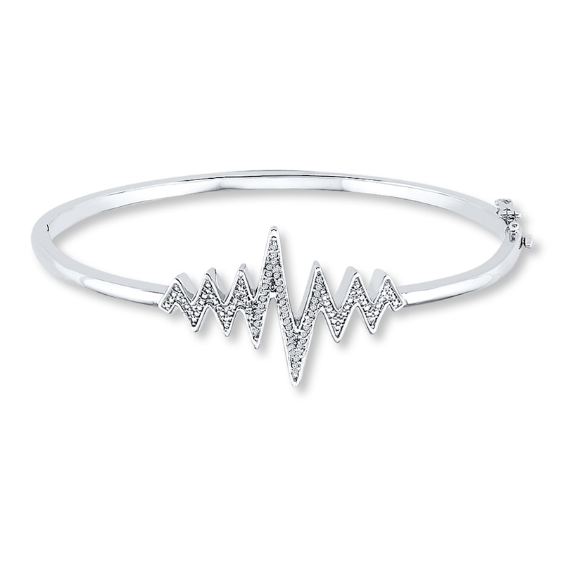 Heartbeat Bangle Bracelet 1/8 ct tw Diamonds Sterling Silver