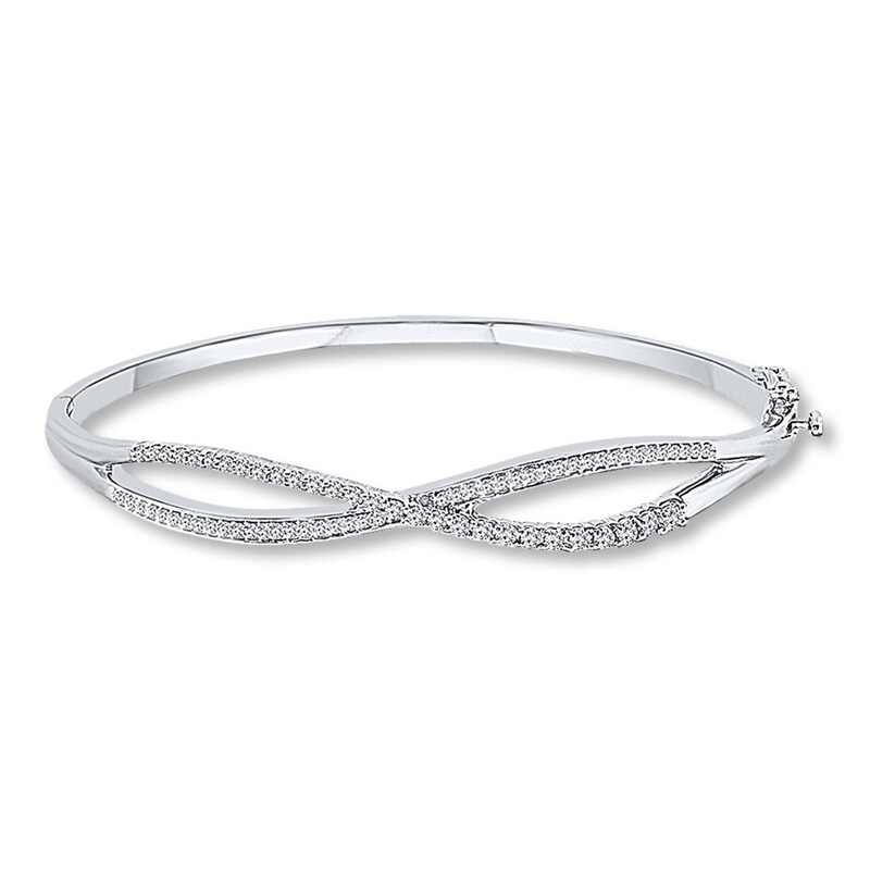 Diamond Bangle Bracelet 3 4 Ct Tw Round Cut 14k White Gold Kay Diamond Bangle Bracelet 3 4 Ct Tw Round Cut 14k White Gold Kay