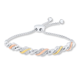 Bolo Bracelet 1/10 ct tw Diamonds Sterling Silver & 10K Two-Tone Gold 9.5"