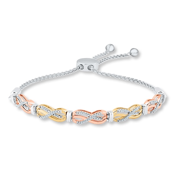 Bolo Bracelet 1/5 ct tw Diamonds 10K Tri-Tone Gold 9.5"
