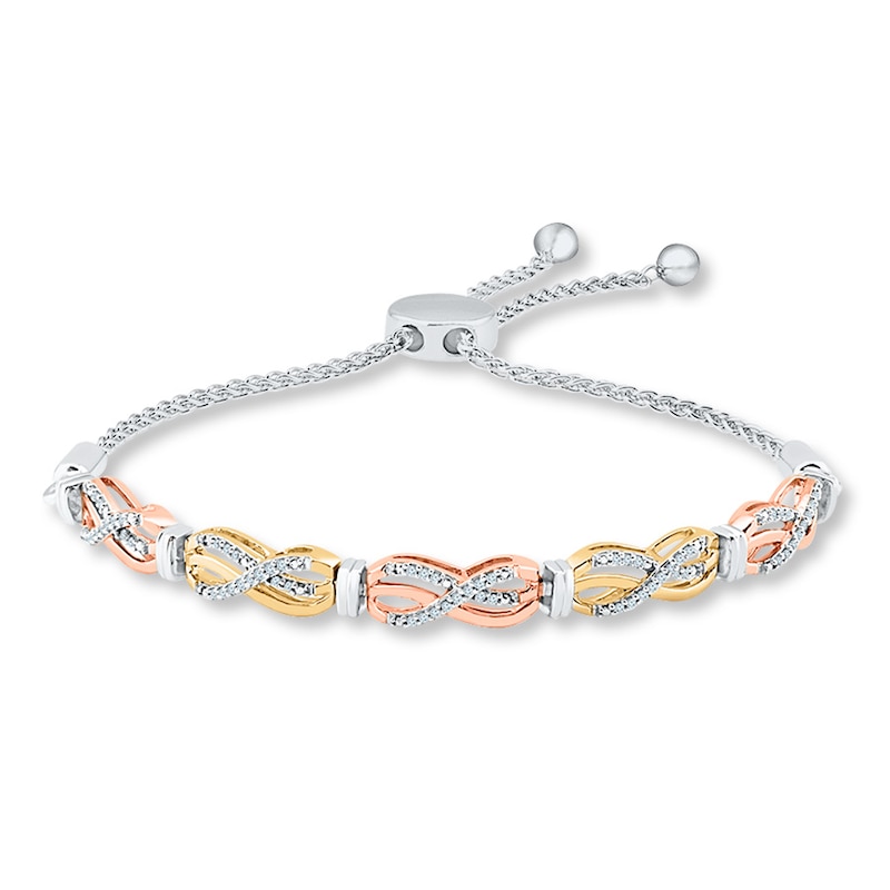 Main Image 1 of Bolo Bracelet 1/5 ct tw Diamonds 10K Tri-Tone Gold 9.5&quot;