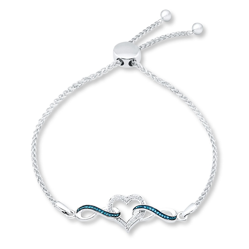 Main Image 1 of Heart Bolo Bracelet 1/8 ct tw Diamonds Sterling Silver 9.5&quot;