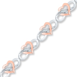 Diamond Bracelet 1/8 ct tw Round-cut Sterling Silver & 10K Rose Gold 7.5"