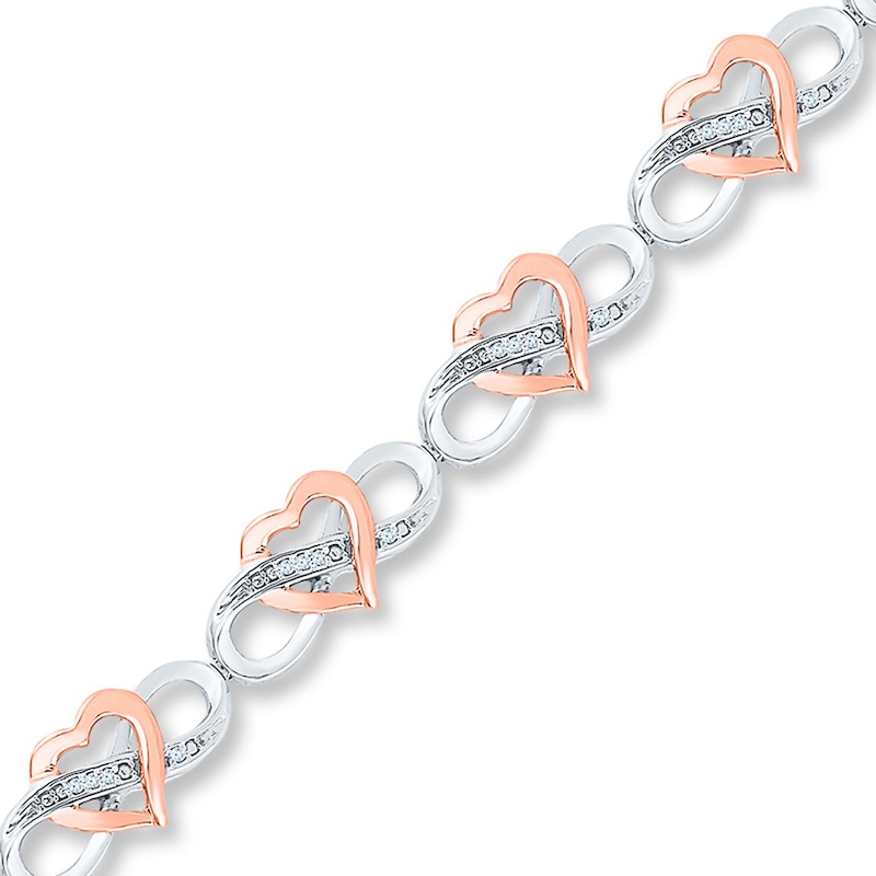 Main Image 1 of Diamond Bracelet 1/8 ct tw Round-cut Sterling Silver & 10K Rose Gold 7.5&quot;