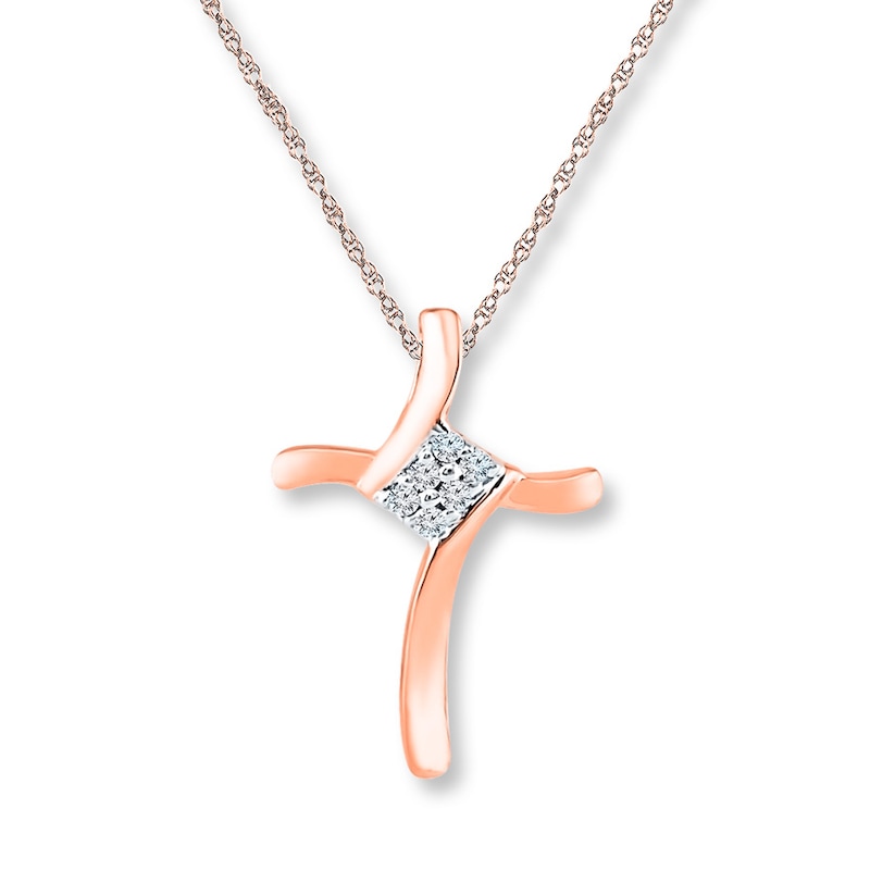 Cross Necklace Diamond Accents 10K Rose Gold
