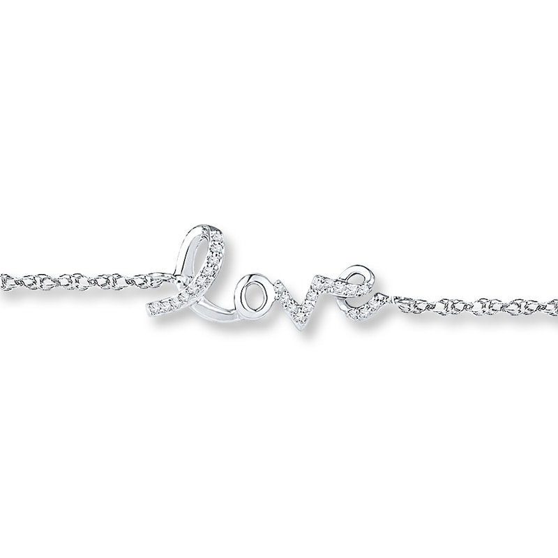 Diamond Love Anklet 1/15 ct tw Round-cut Sterling Silver 9"