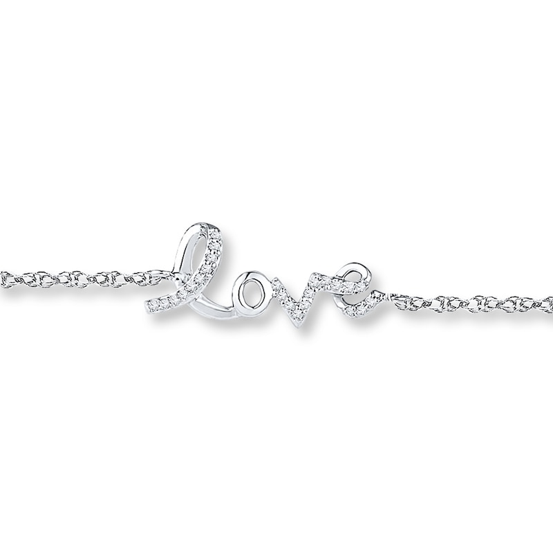 Main Image 1 of Diamond Love Anklet 1/15 ct tw Round-cut Sterling Silver 9&quot;