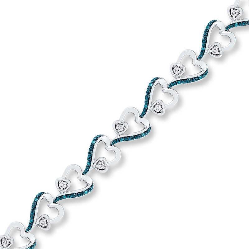 Main Image 1 of Blue/White Diamond Heart Bracelet 1/4 ct tw Sterling Silver