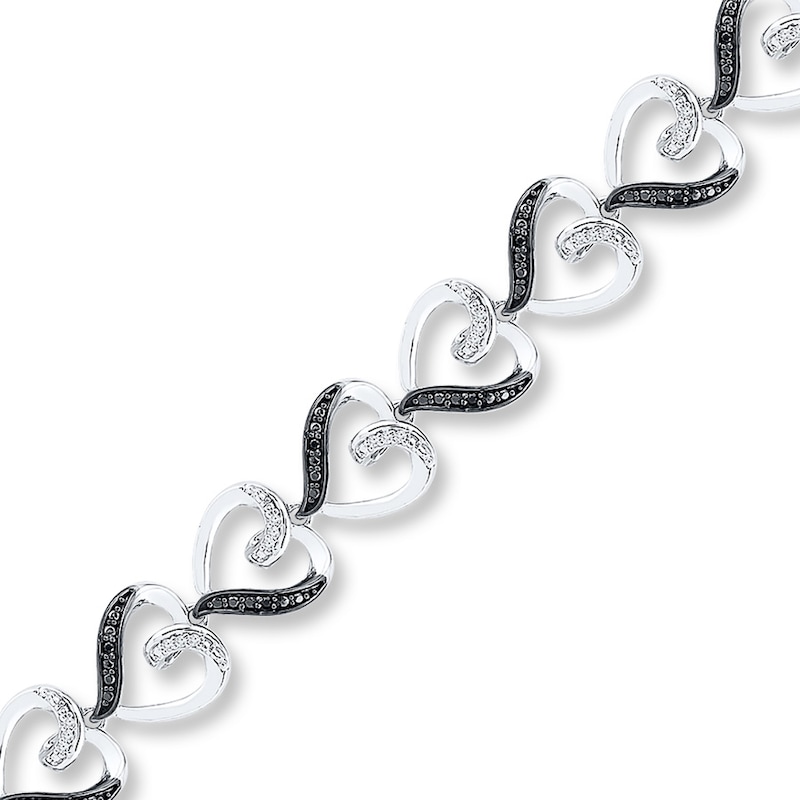 Black/White Diamond Heart Bracelet 1/4 ct tw Sterling Silver