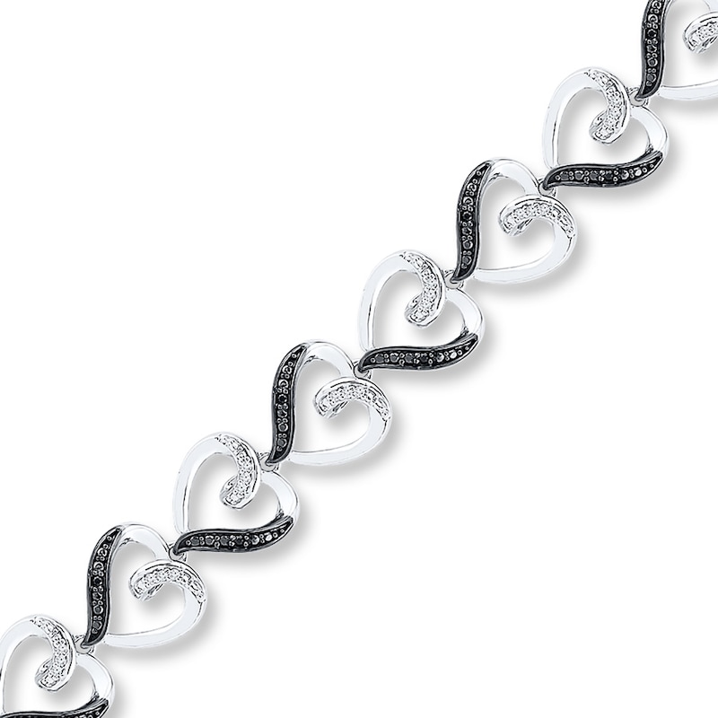 Main Image 1 of Black/White Diamond Heart Bracelet 1/4 ct tw Sterling Silver