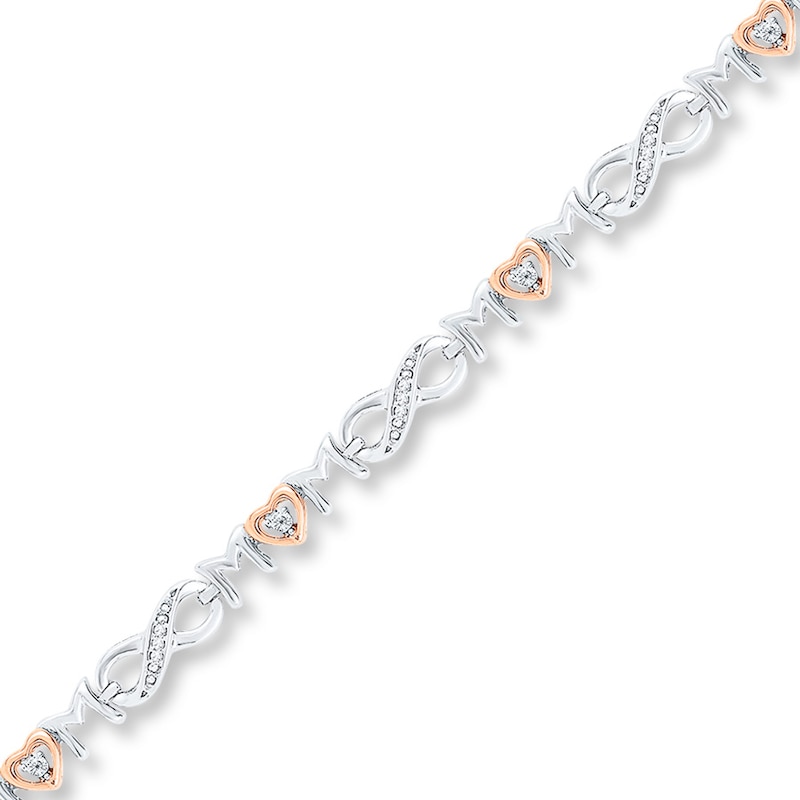 Mom Bracelet 1/10 ct tw Diamonds Sterling Silver & 10K Rose Gold