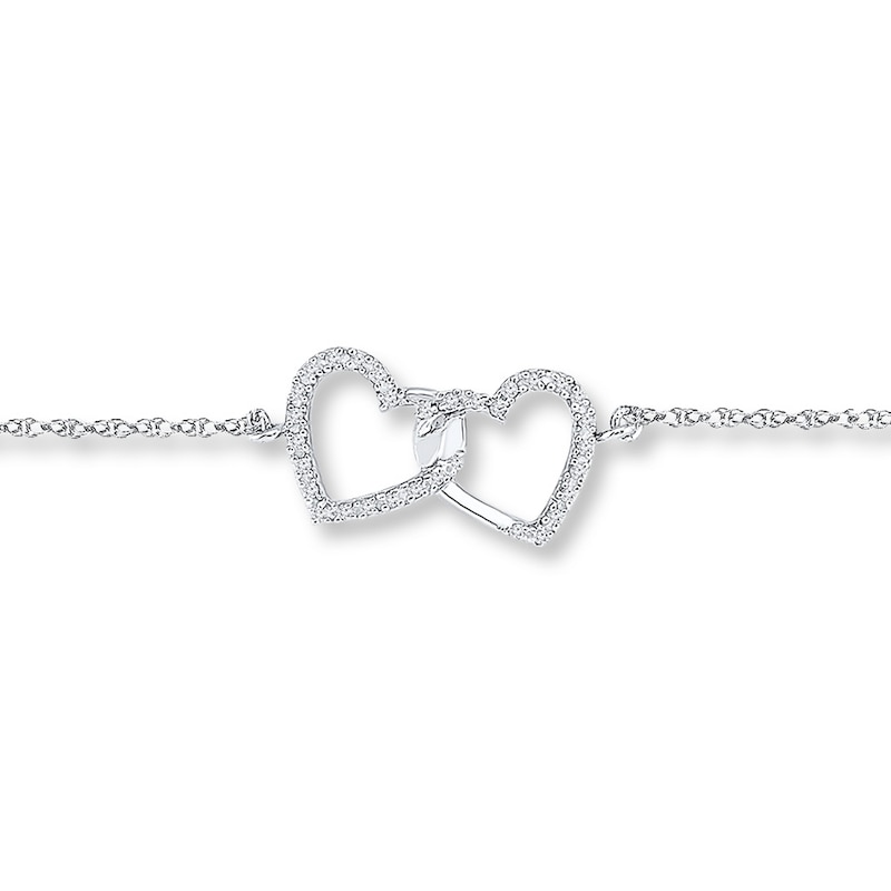 Heart Anklet 1/10 ct tw Diamonds Sterling Silver 9"