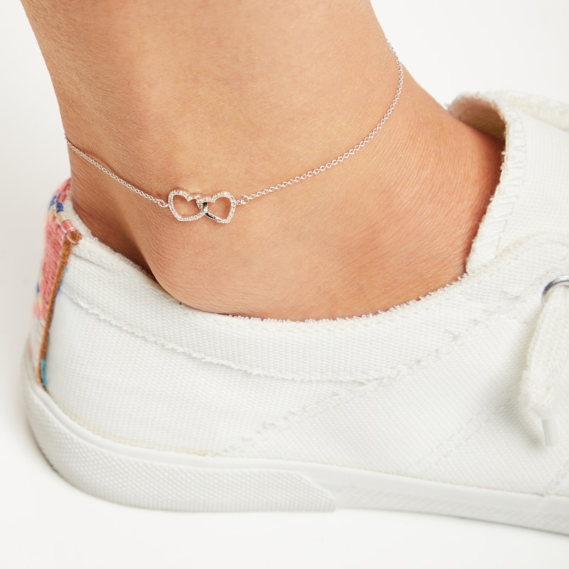 Main Image 2 of Heart Anklet 1/10 ct tw Diamonds Sterling Silver 9&quot;