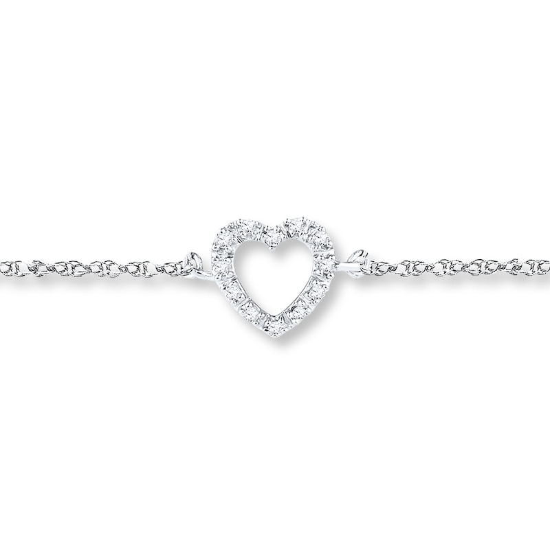 Main Image 1 of Heart Anklet 1/20 ct tw Diamonds Sterling Silver 9&quot;