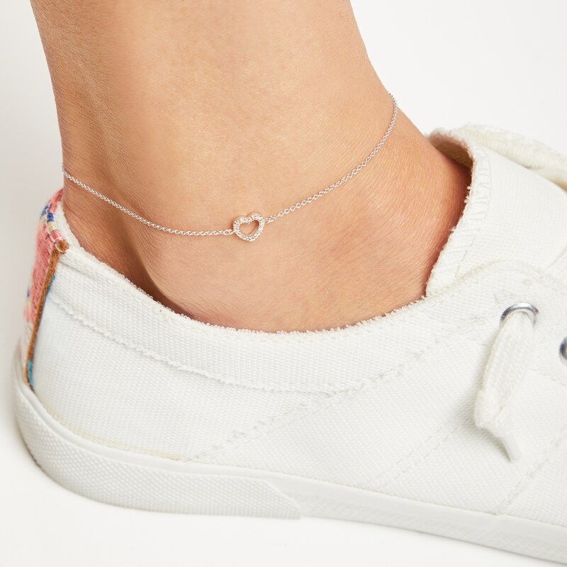 Main Image 2 of Heart Anklet 1/20 ct tw Diamonds Sterling Silver 9&quot;