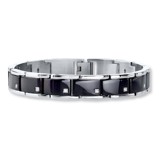 Men's Link Bracelet 1/10 ct tw Diamonds Stainless Steel 8.5"