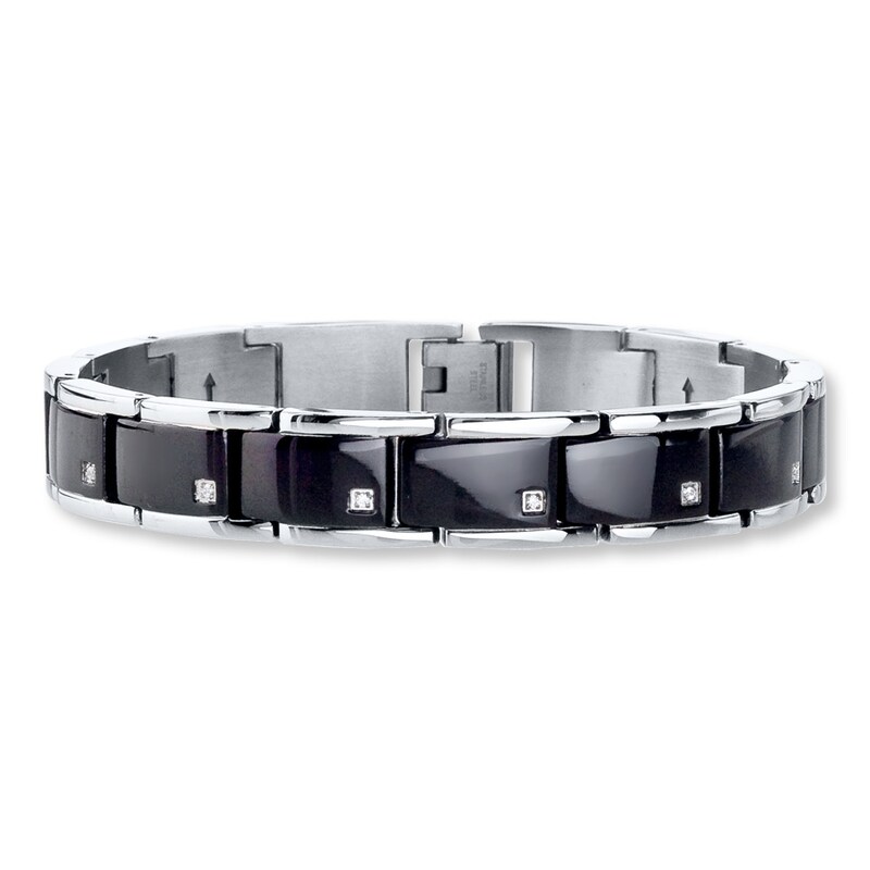 Main Image 1 of Men's Link Bracelet 1/10 ct tw Diamonds Stainless Steel 8.5&quot;