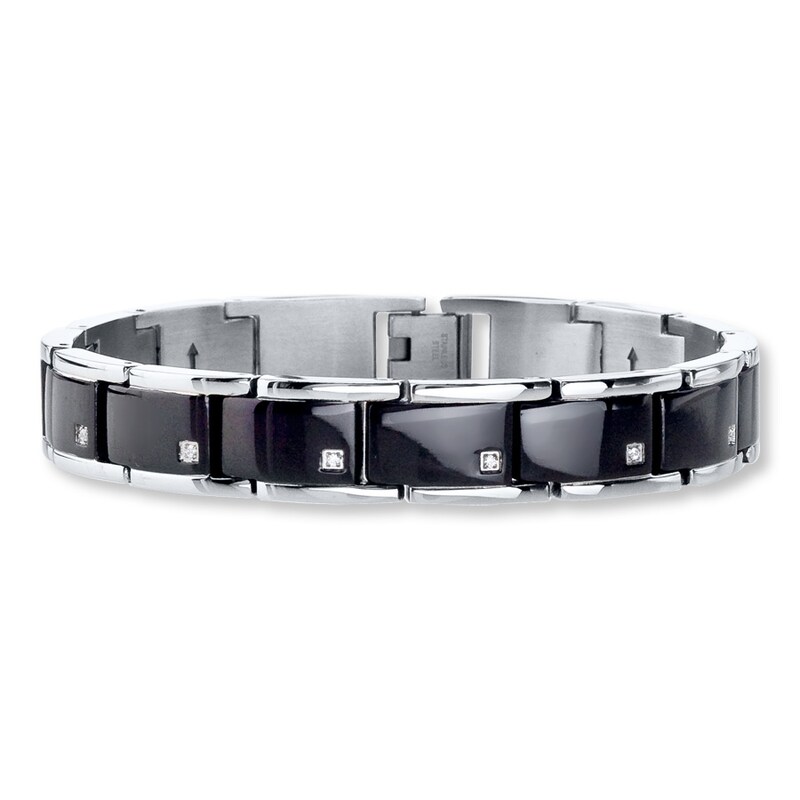 Men's Link Bracelet 1/10 ct tw Diamonds Stainless Steel 8.5"