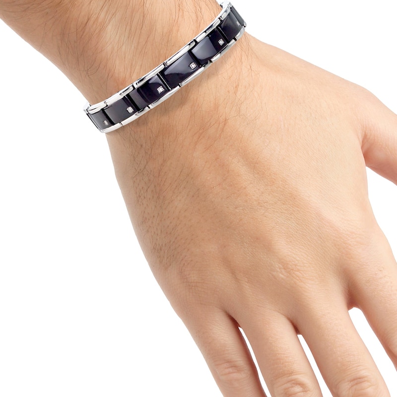 Main Image 4 of Men's Link Bracelet 1/10 ct tw Diamonds Stainless Steel 8.5&quot;