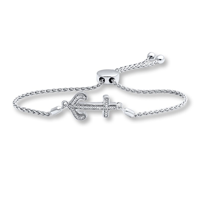 Diamond Anchor Bolo Bracelet Sterling Silver 9.5"
