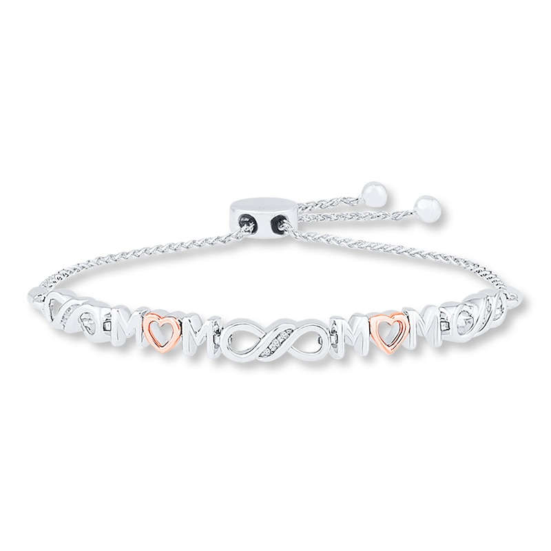 Mom Bolo Bracelet Diamond Accents Sterling Silver & 10K Rose Gold