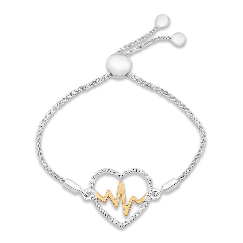 Main Image 1 of Diamond Heartbeat Bolo Bracelet Sterling Silver & 10K Yellow Gold