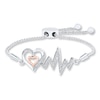 Heart Bolo Bracelet 1/8 ct tw Diamonds Sterling Silver/10K Rose Gold 9.5"