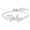 Thumbnail Image 0 of Heart Bolo Bracelet 1/8 ct tw Diamonds Sterling Silver & 10K Rose Gold 9.5"