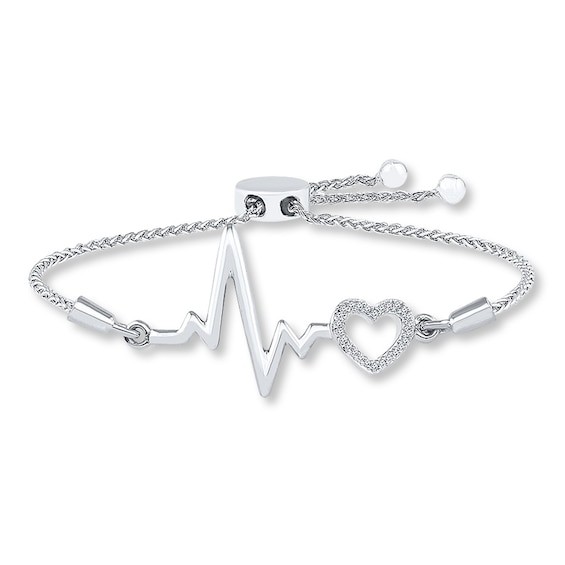 Heartbeat Bolo Bracelet 1/20 ct tw Diamonds Sterling Silver 9.5"