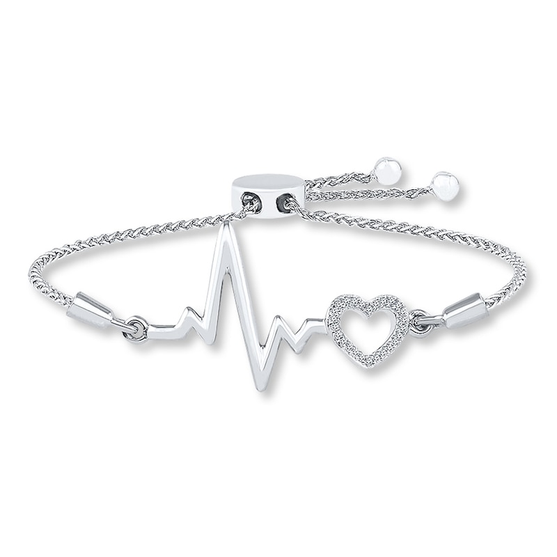 Main Image 1 of Heartbeat Bolo Bracelet 1/20 ct tw Diamonds Sterling Silver 9.5&quot;