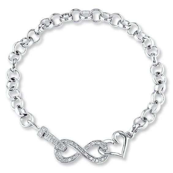 Infinity & Heart Diamond Bracelet 1/10 ct tw Sterling Silver 7.5"