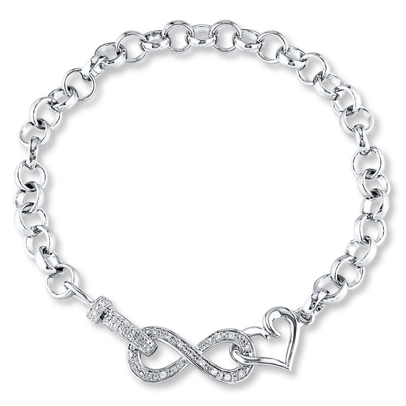 Main Image 1 of Infinity & Heart Bracelet 1/10 ct tw Diamonds Sterling Silver 7.5&quot;