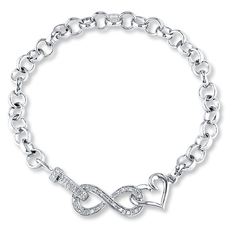 Infinity & Heart Bracelet 1/10 ct tw Diamonds Sterling Silver 7.5