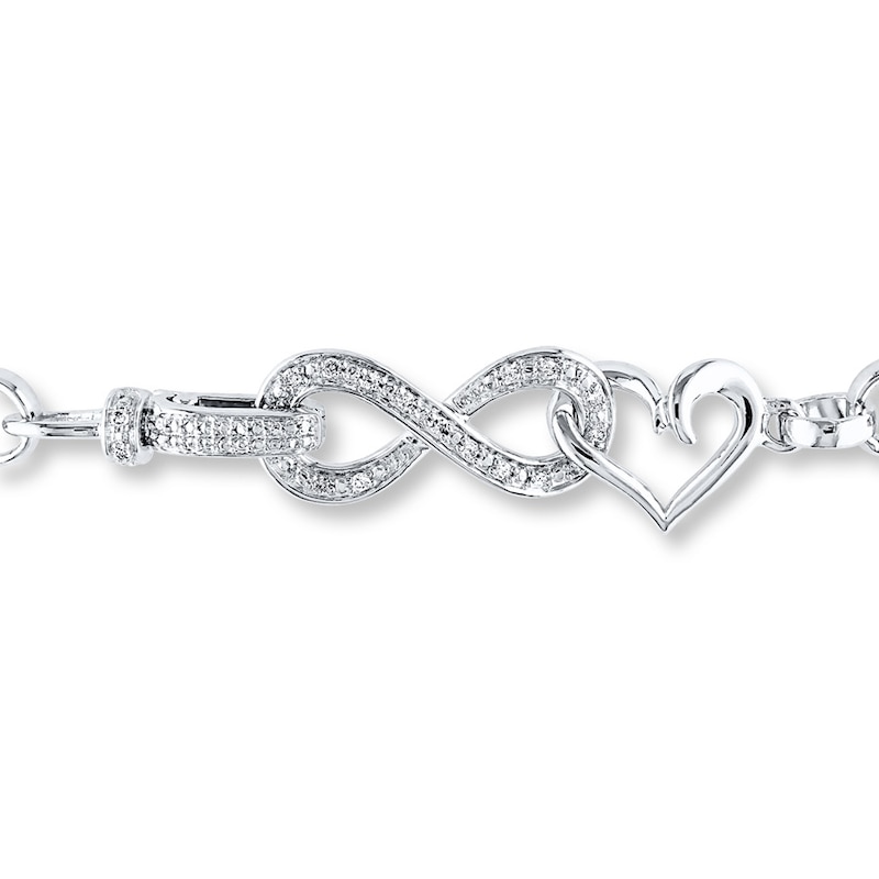 Infinity & Heart Bracelet 1/10 ct tw Diamonds Sterling Silver 7.5"