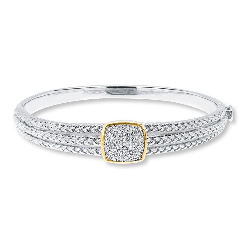 Main Image 1 of Bangle Bracelet 1/5 ct tw Diamonds Sterling Silver & 10K Yellow Gold