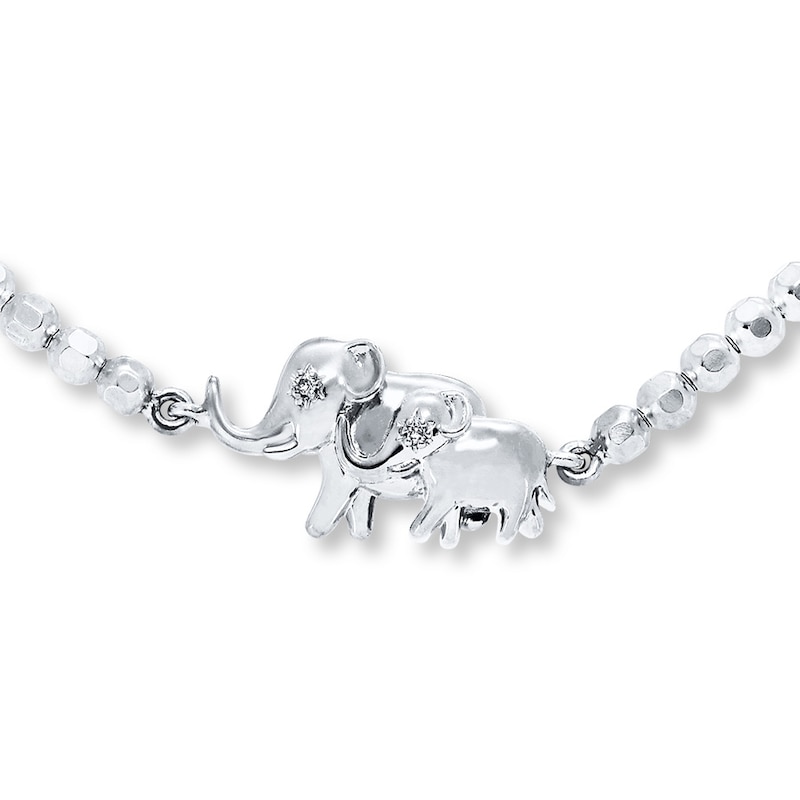Elephant Bracelet Diamond Accent Sterling Silver 7"