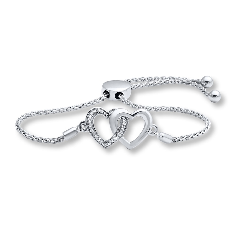 Main Image 1 of Diamond Heart Bolo Bracelet Sterling Silver 9.5"