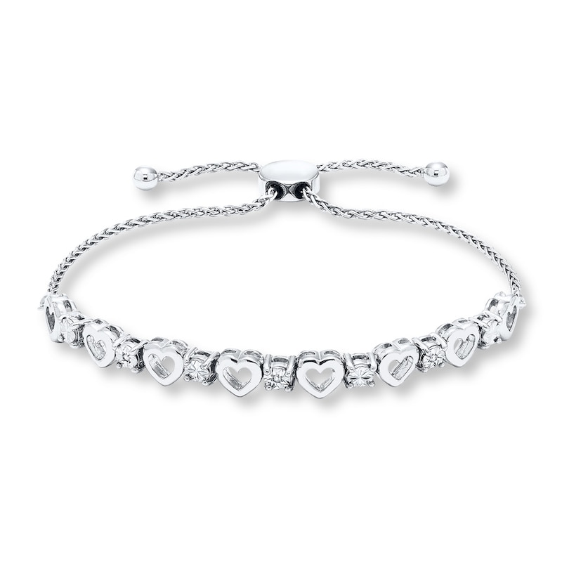 Heart Bolo Bracelet Diamond Accents Sterling Silver
