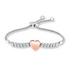 Thumbnail Image 1 of Heart Bolo Bracelet 1/20 cttw Diamonds Sterling Silver & 10K Rose Gold