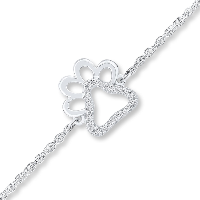 Main Image 1 of Diamond Paw Anklet 1/15 ct tw Round-cut Sterling Silver