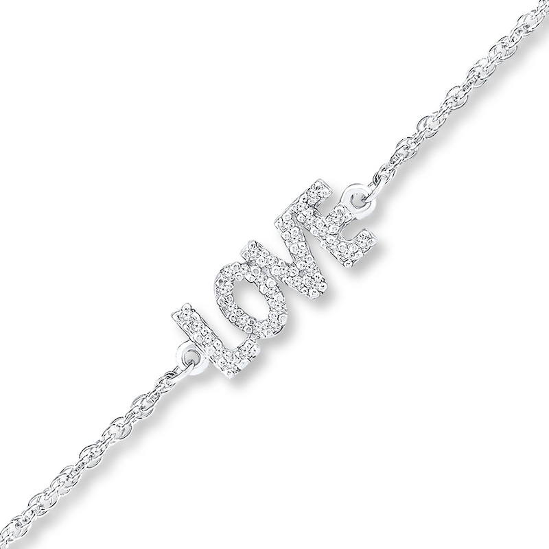 Main Image 1 of Diamond Love Anklet 1/15 ct tw Round-cut Sterling Silver