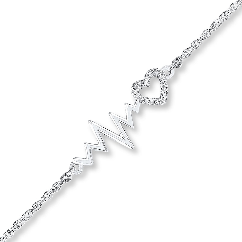 Heartbeat Anklet Diamond Accents Sterling Silver