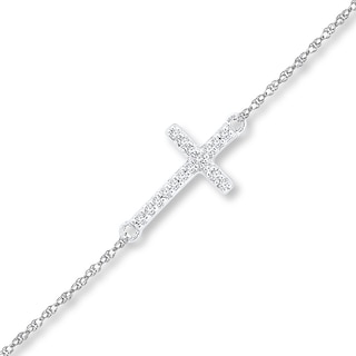 Diamond Cross Anklet 1/20 ct tw Sterling Silver 9"