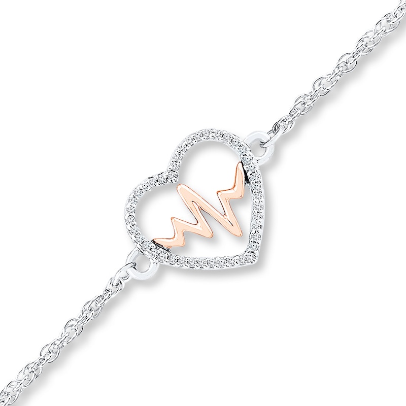 Main Image 1 of Heartbeat Anklet 1/15 ct tw Diamonds Sterling Silver & 10K Rose Gold