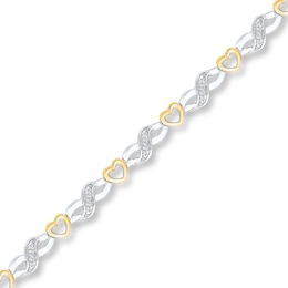Diamond Heart Bracelet 1/10 ct tw Sterling Silver & 10K Yellow Gold 7.5"