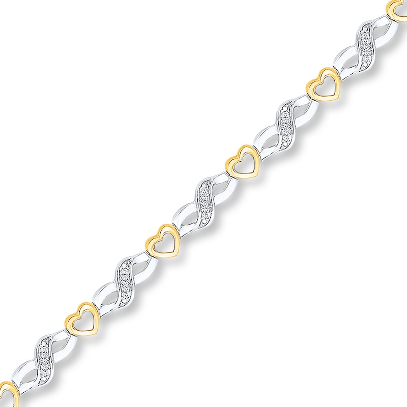 Diamond Heart Bracelet 1/10 ct tw Sterling Silver & 10K Yellow Gold 7.5"