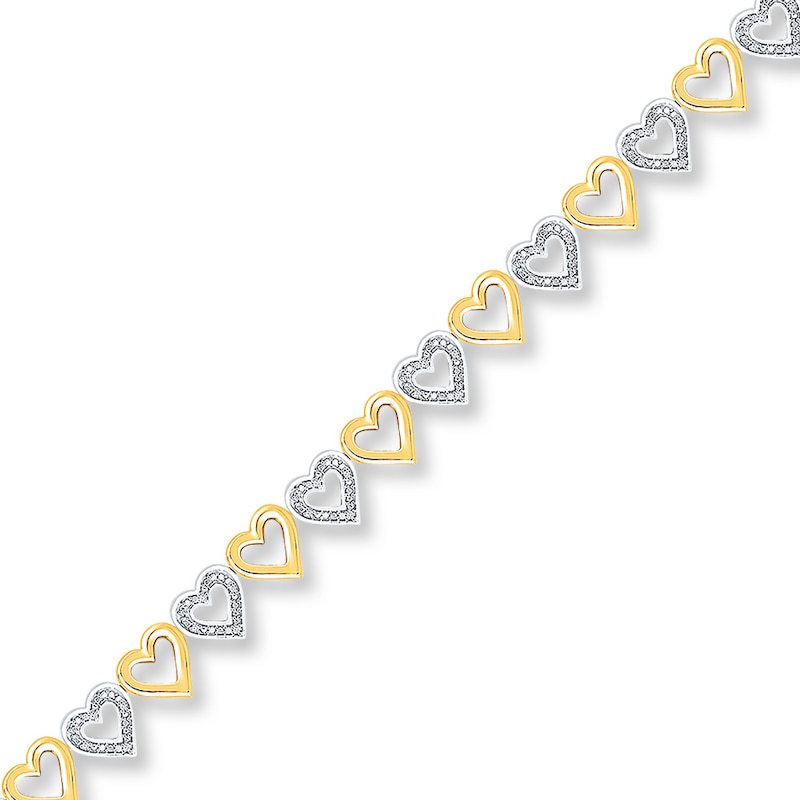 Diamond Hearts Bracelet 1/8 carat tw Sterling Silver & 10K Yellow Gold 7.5"