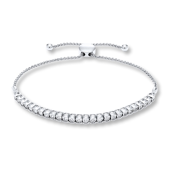 Diamond Bolo Bracelet 1/2 ct tw Round-cut 10K White Gold
